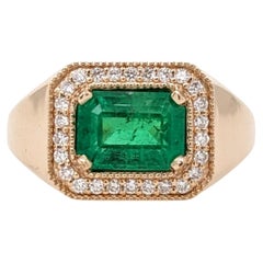 GIA Certified Colombian Emerald Ring w Earth Mined Diamonds in Solid 14K Gold