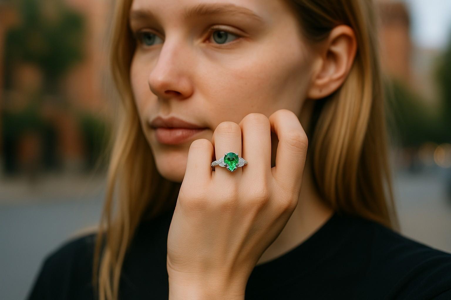 Ti presentiamo il nostro squisito anello con smeraldo perlato colombiano certificato GIA, una vera e propria testimonianza di eleganza senza tempo e di bellezza ineguagliabile. Questo splendido pezzo presenta al centro un magnifico smeraldo perlato