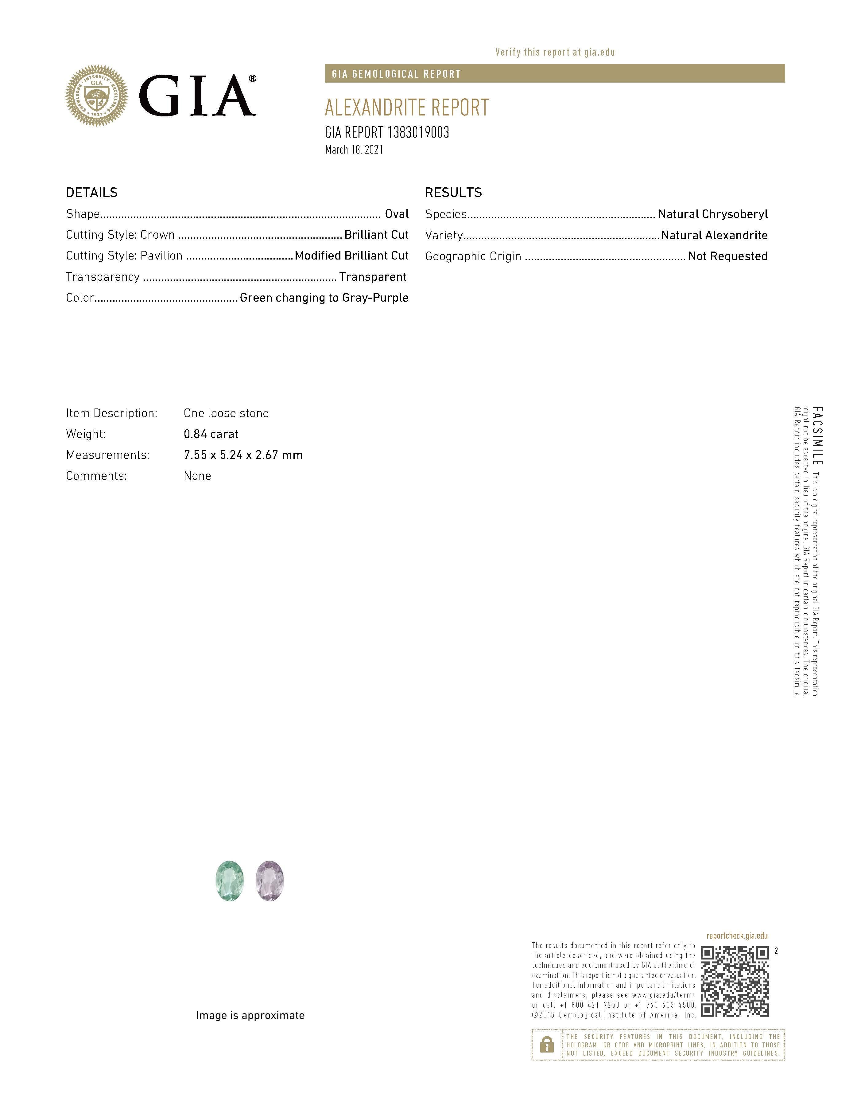 Contemporary GIA Certified Color Change Alexandrite and Diamond Ring For Sale