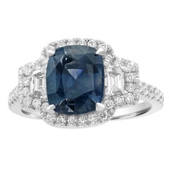 GIA Certified Color Change Sapphire Diamond Three-Stone Cocktail Halo Gold Ring