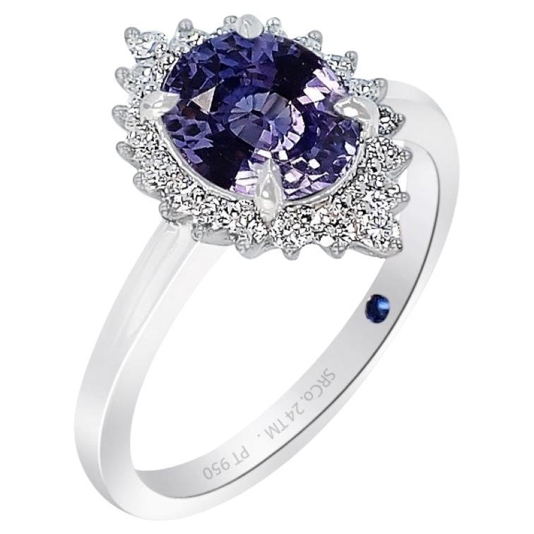 GIA Certified Color Change Sapphire Ring, 1.81 ct Unheated Platinum 950 For Sale