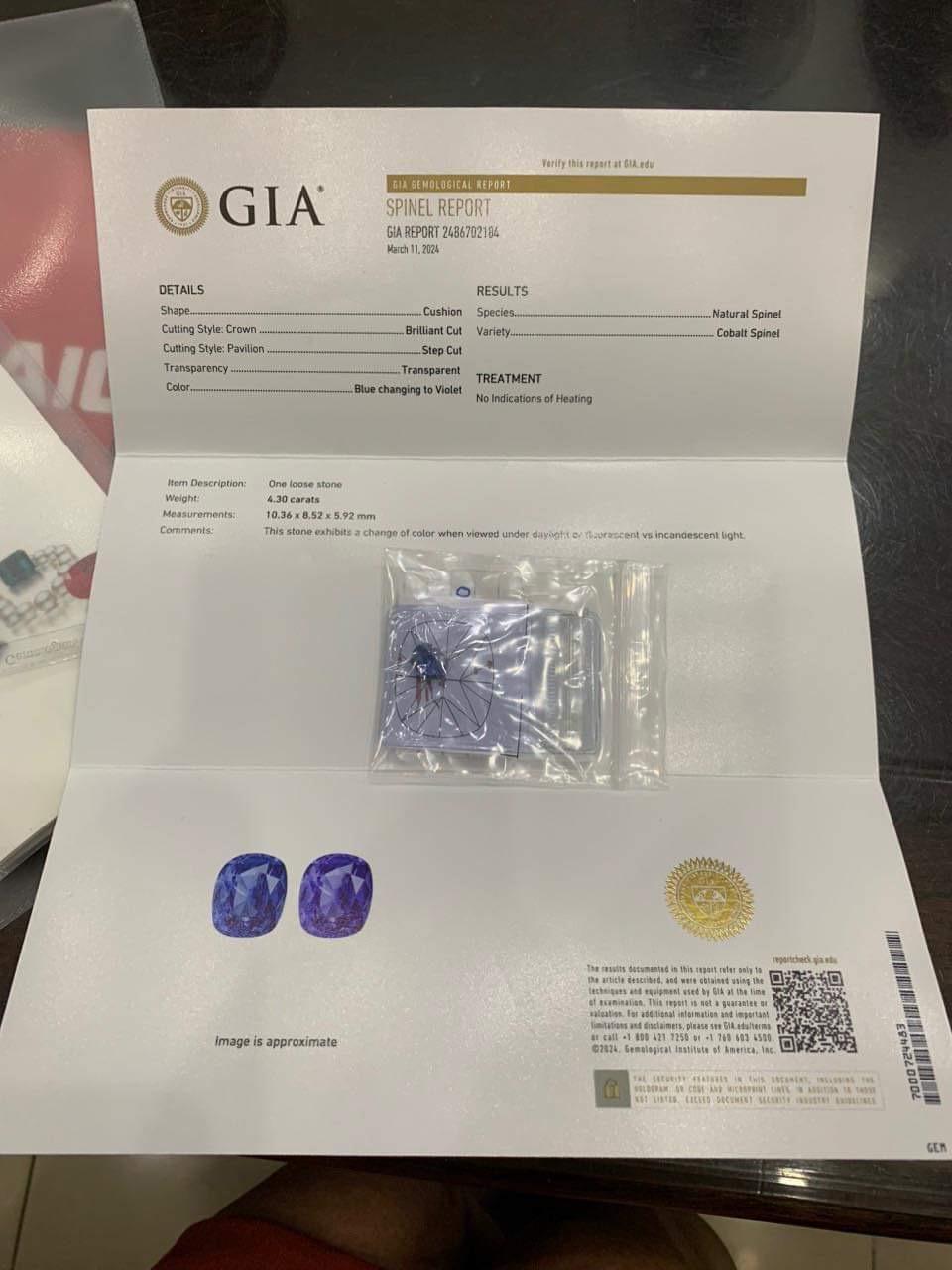 GIA Certified Color Changing Cobalt Spinel  For Sale 1