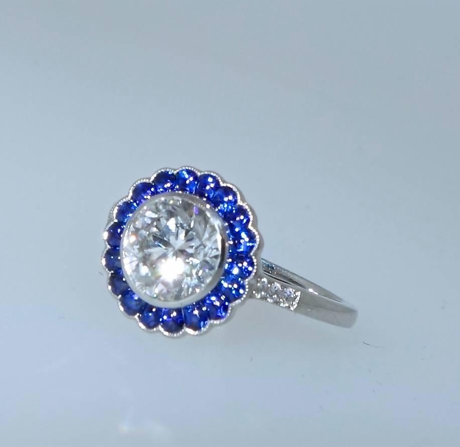 Contemporary GIA Certified Colorless Diamond and Sapphire Ring
