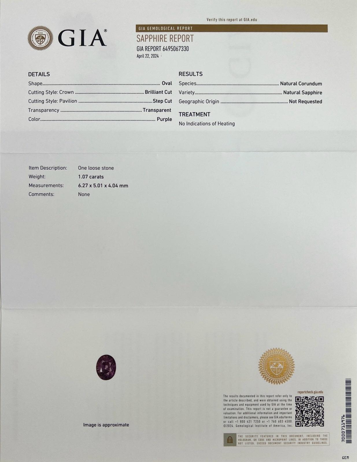 Gia Certified Colour Change Purple Sapphire 1.07Ct Untreated Oval Cut Rare Gem For Sale 1