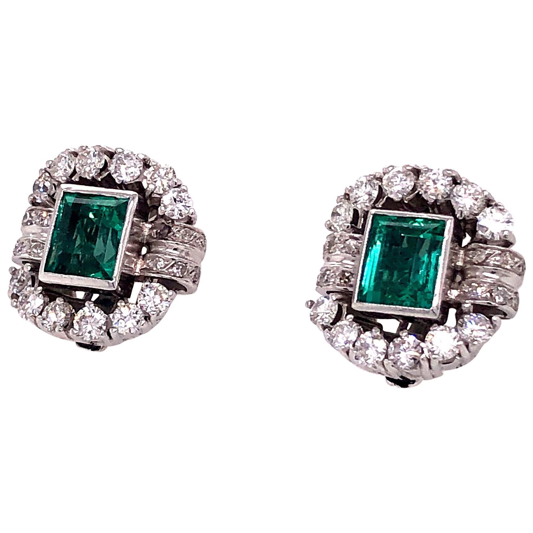 GIA Certified Columbian Emerald and Diamond Platinum Earrings