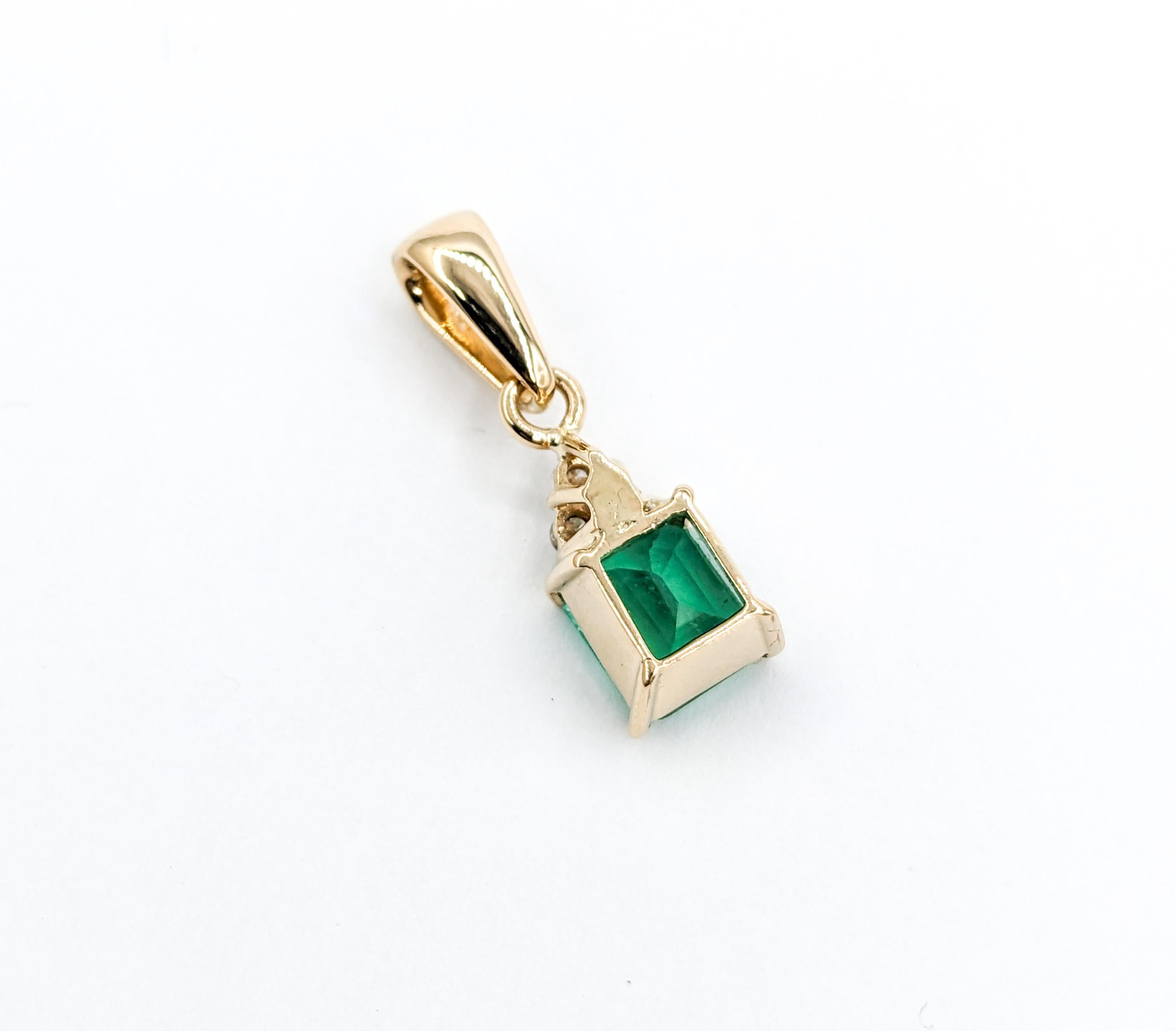 Emerald Cut GIA Certified Columbian Emerald & Diamond Pendant in 18K Gold For Sale