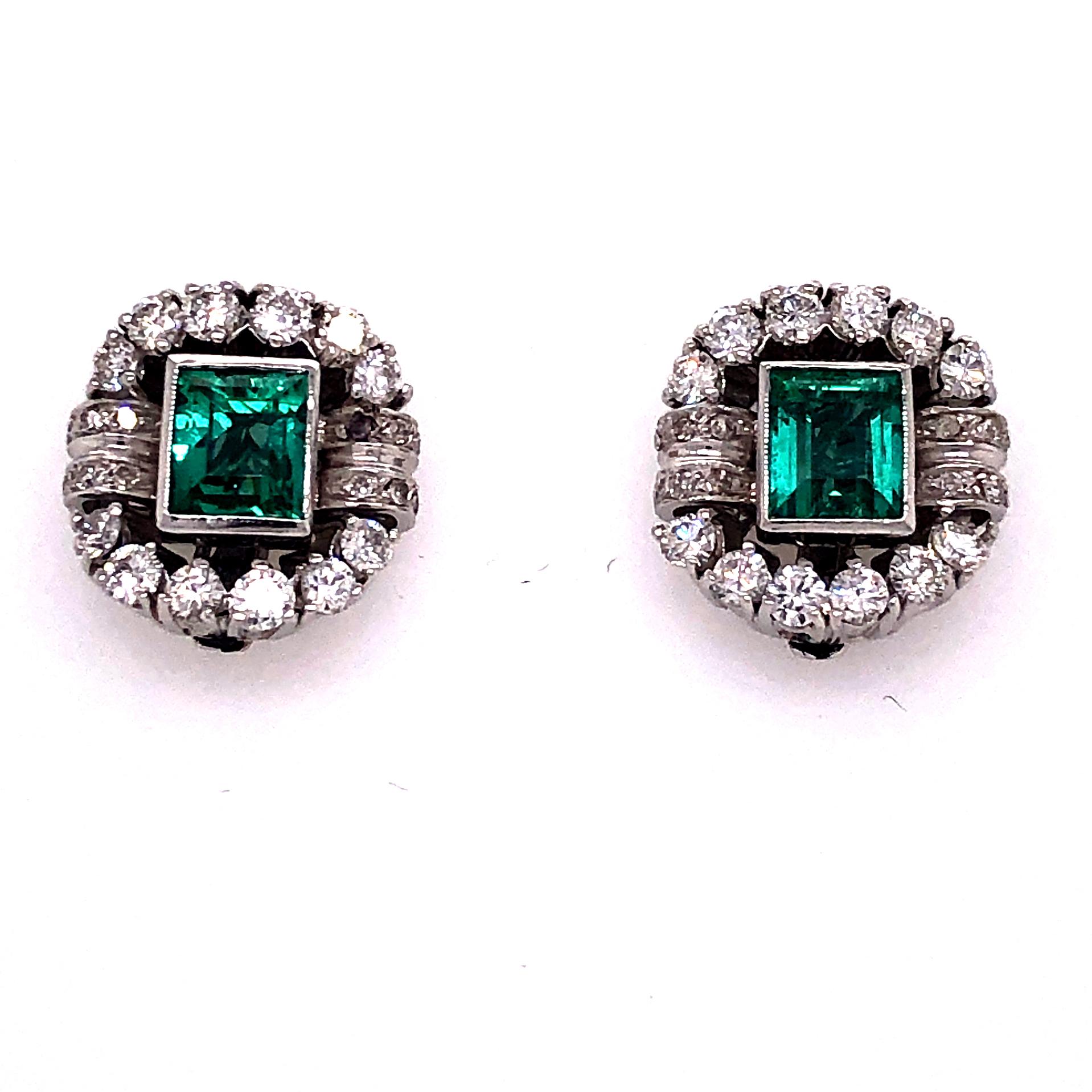 Art Deco GIA Certified Columbian Emerald and Diamond Platinum Earrings
