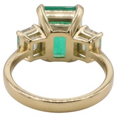 GIA Certified Columbian Green Emerald & Diamond Three-Stone Gold Engagement Ring