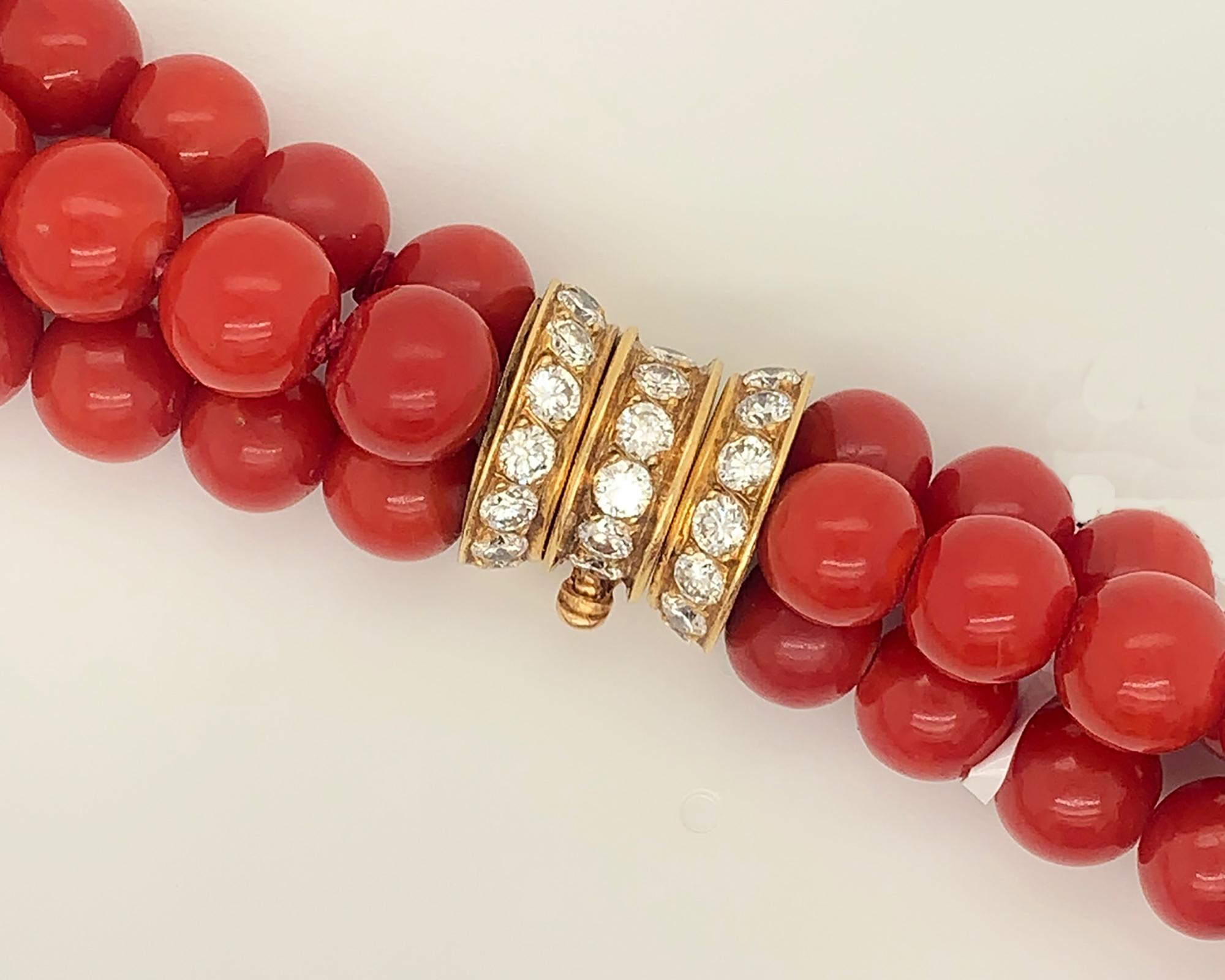Women's GIA Certified Coral and Diamond Gold Necklace by Fred Paris