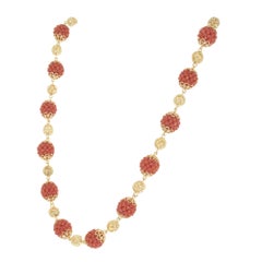GIA Certified Coral Yellow Gold Beaded Necklace 