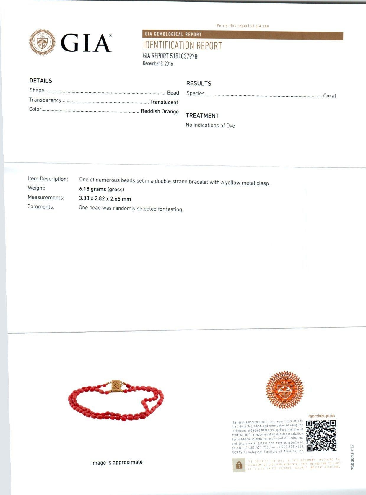 Set aus Halskette und Armband, GIA-zertifizierte Koralle Gelbgold im Angebot 5