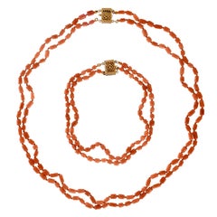 GIA Certified Coral Yellow Gold Necklace Bracelet Set