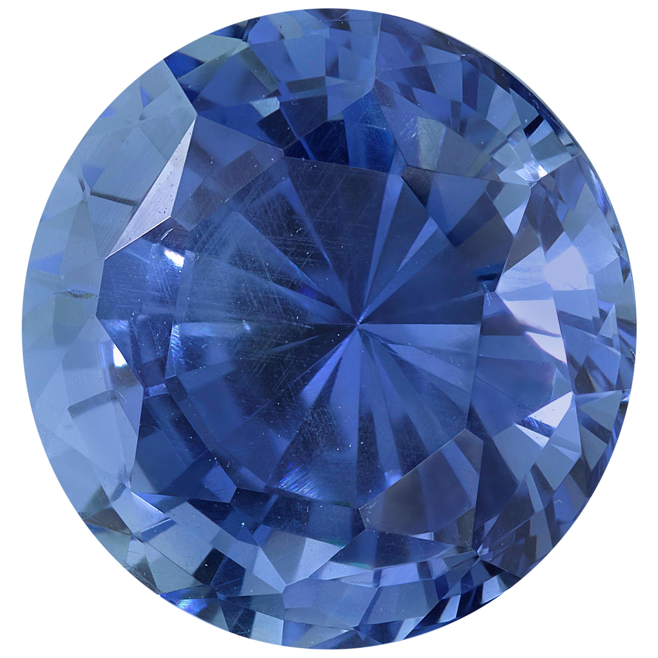 Unheated 5.84 ct. Ceylon Cornflower Blue Sapphire Round GIA, Unset 3-Stone Ring