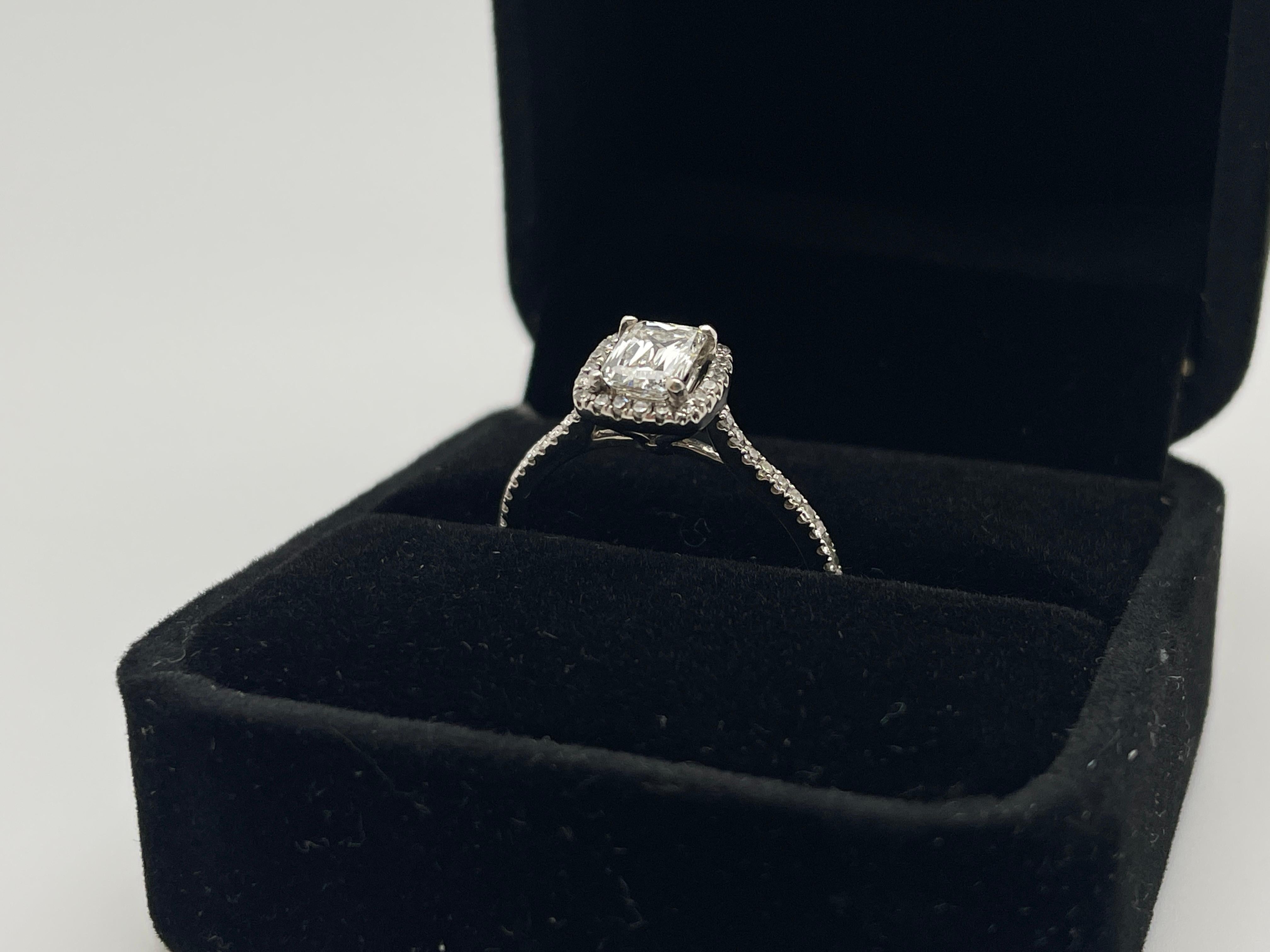 GIA Certified Crisscut Diamond 18K White Gold Engagement Ring In Excellent Condition For Sale In Westport, CT