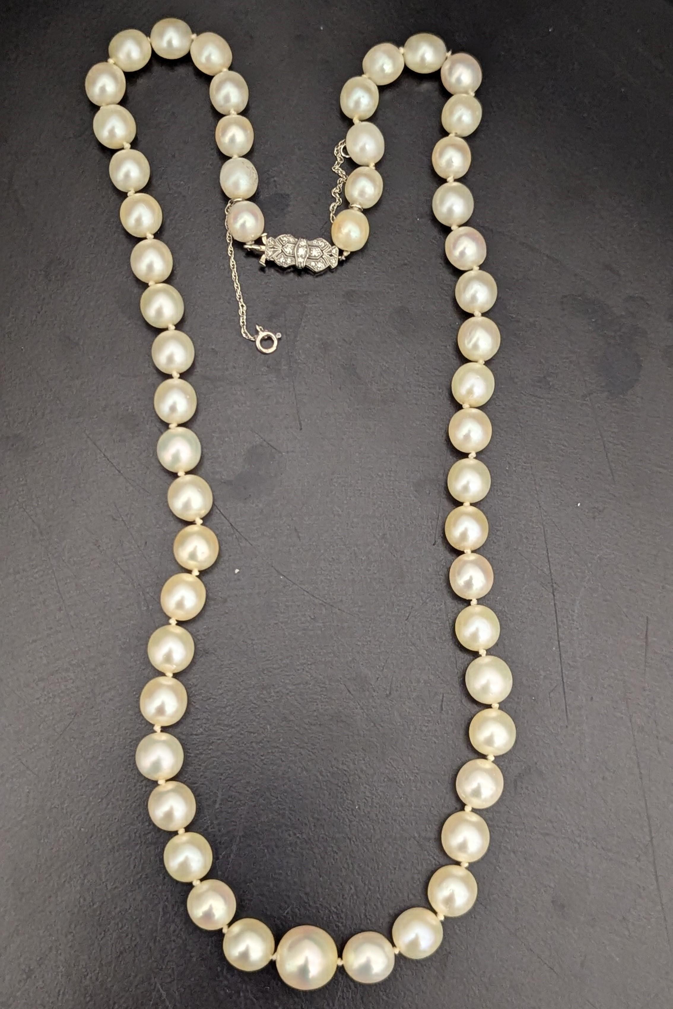 GIA Certified Cultured Pearl and Diamond Platinum Necklace In Good Condition For Sale In New York, NY