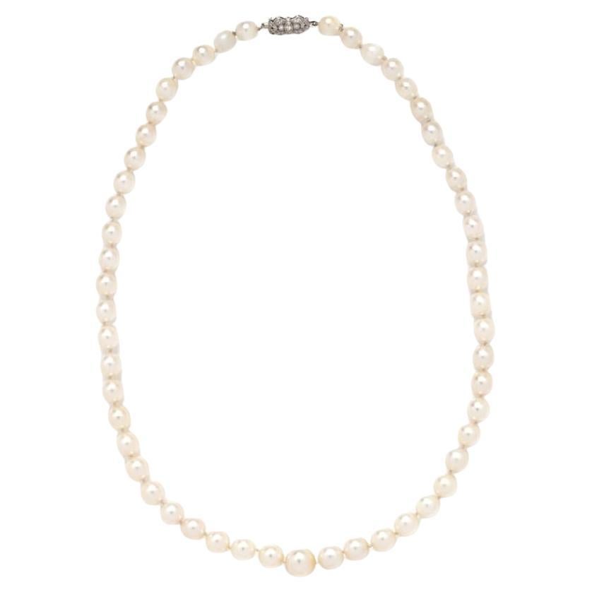 GIA Certified Cultured Pearl and Diamond Platinum Necklace For Sale