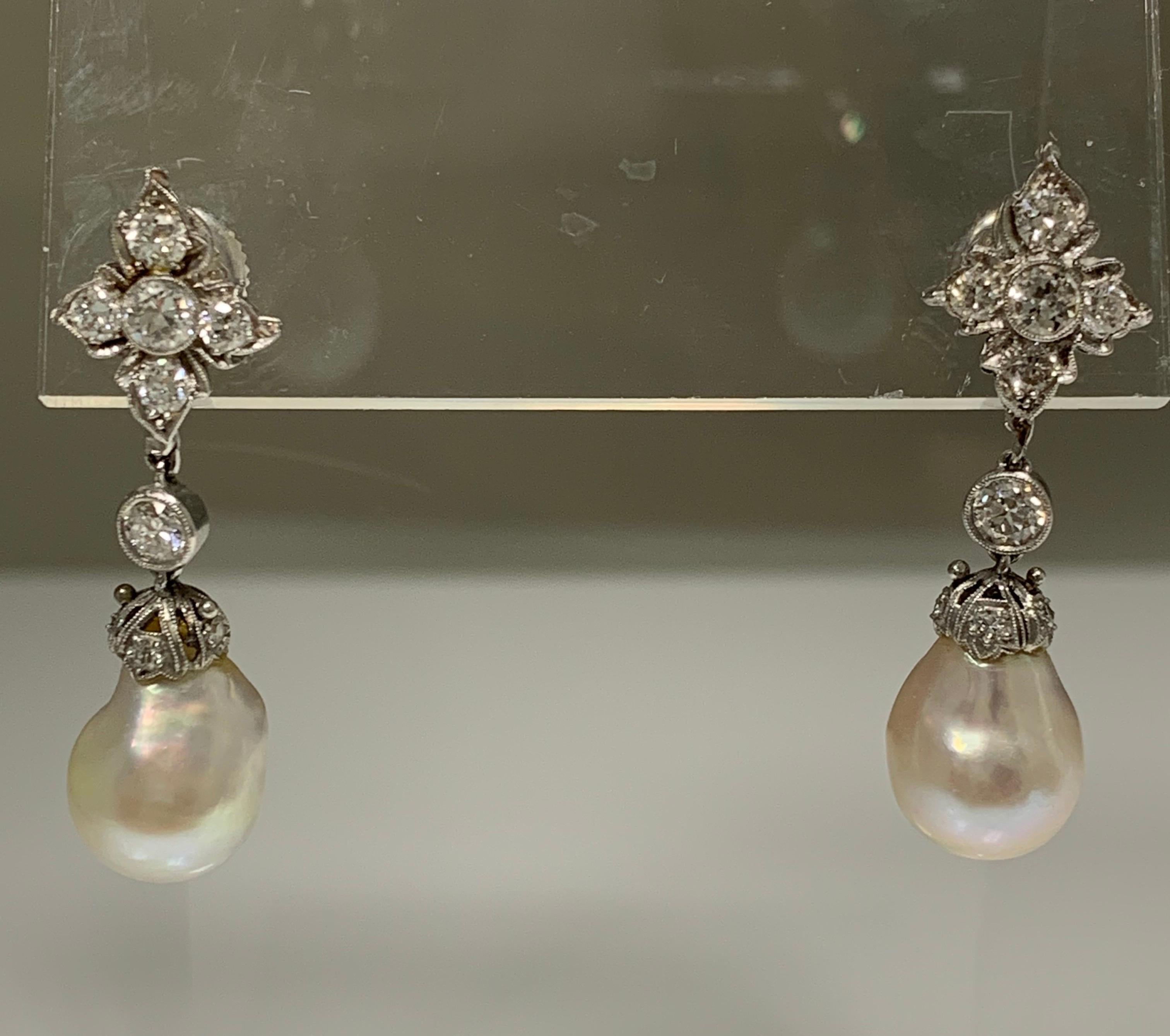 Contemporary GIA Certified Cultured Pearls and Diamond Earrings in 18 Karat White Gold For Sale