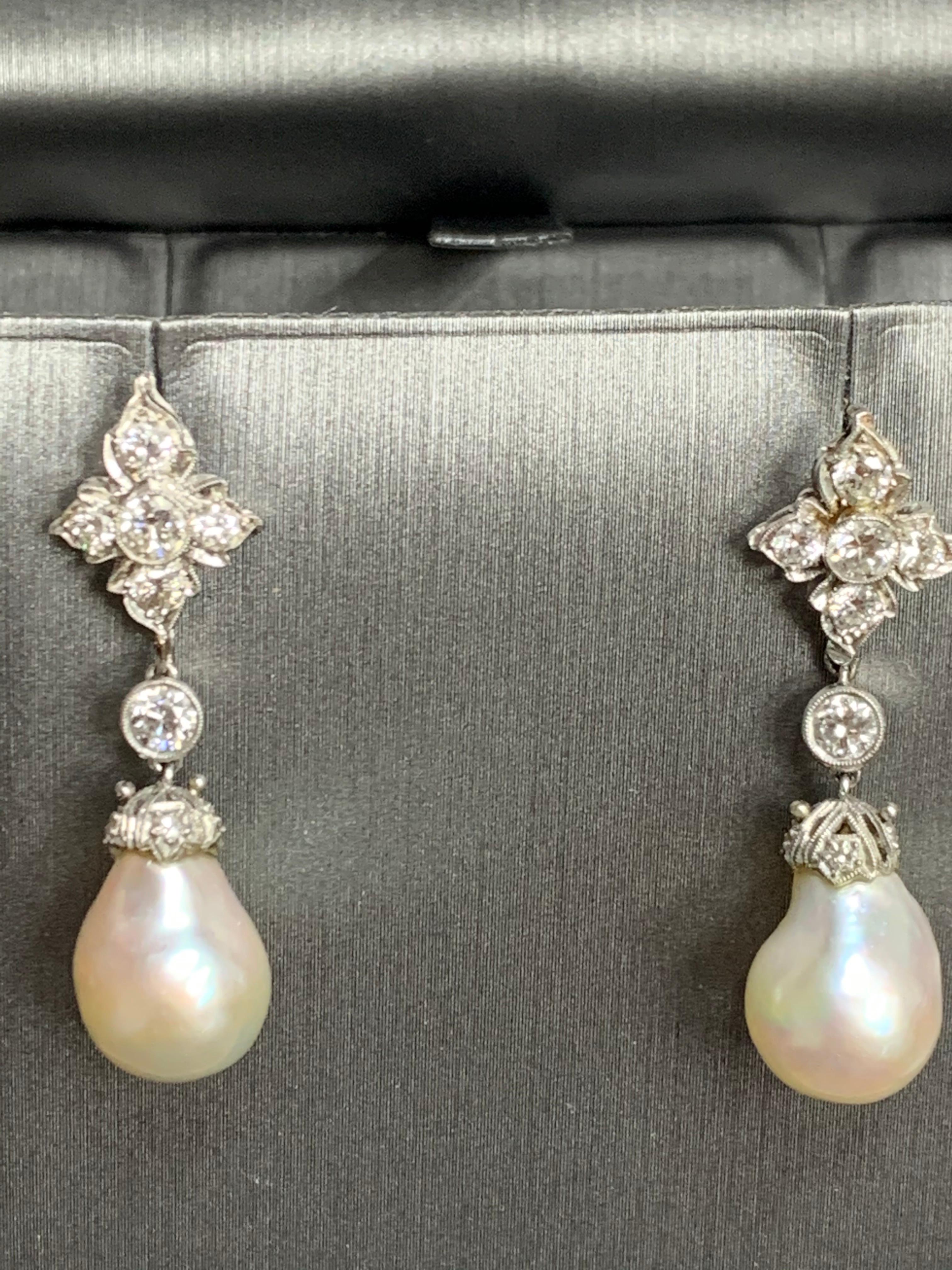 GIA Certified Cultured Pearls and Diamond Earrings in 18 Karat White Gold For Sale 2