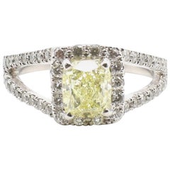 GIA Certified Cushion 1.32 Carat Natural Fancy Yellow Diamond Engagement Ring