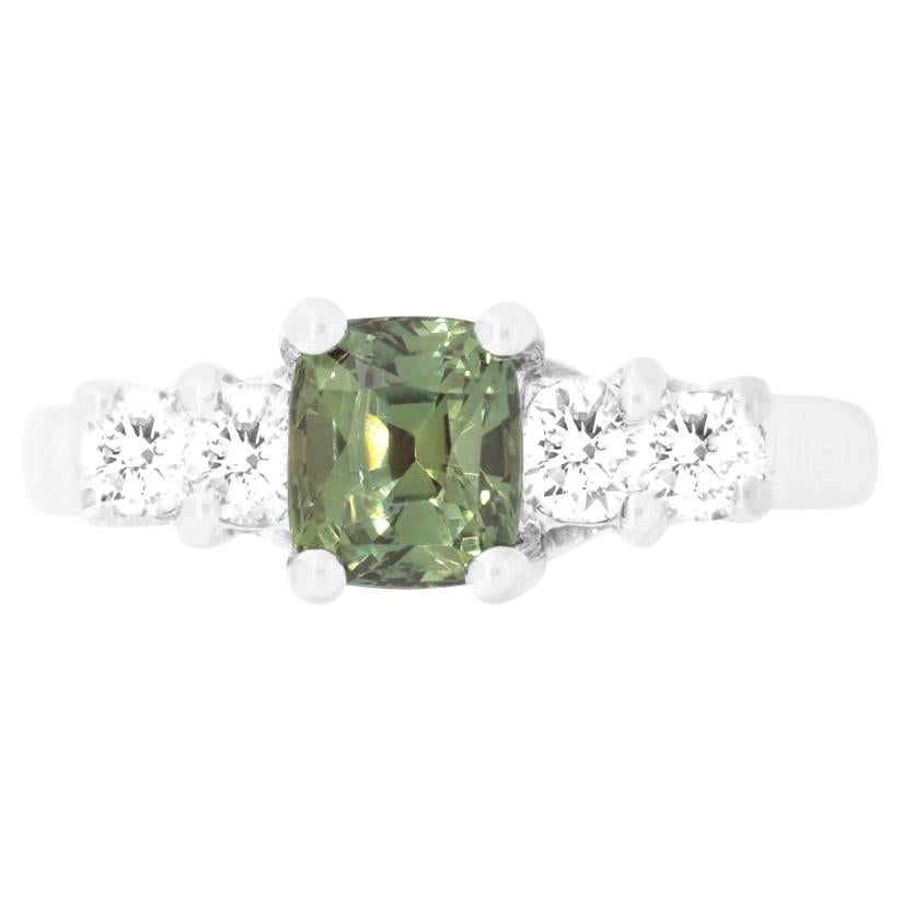 Gia Certified Cushion Alexandrite Round Diamond Engagement Cocktail Ring 18K For Sale
