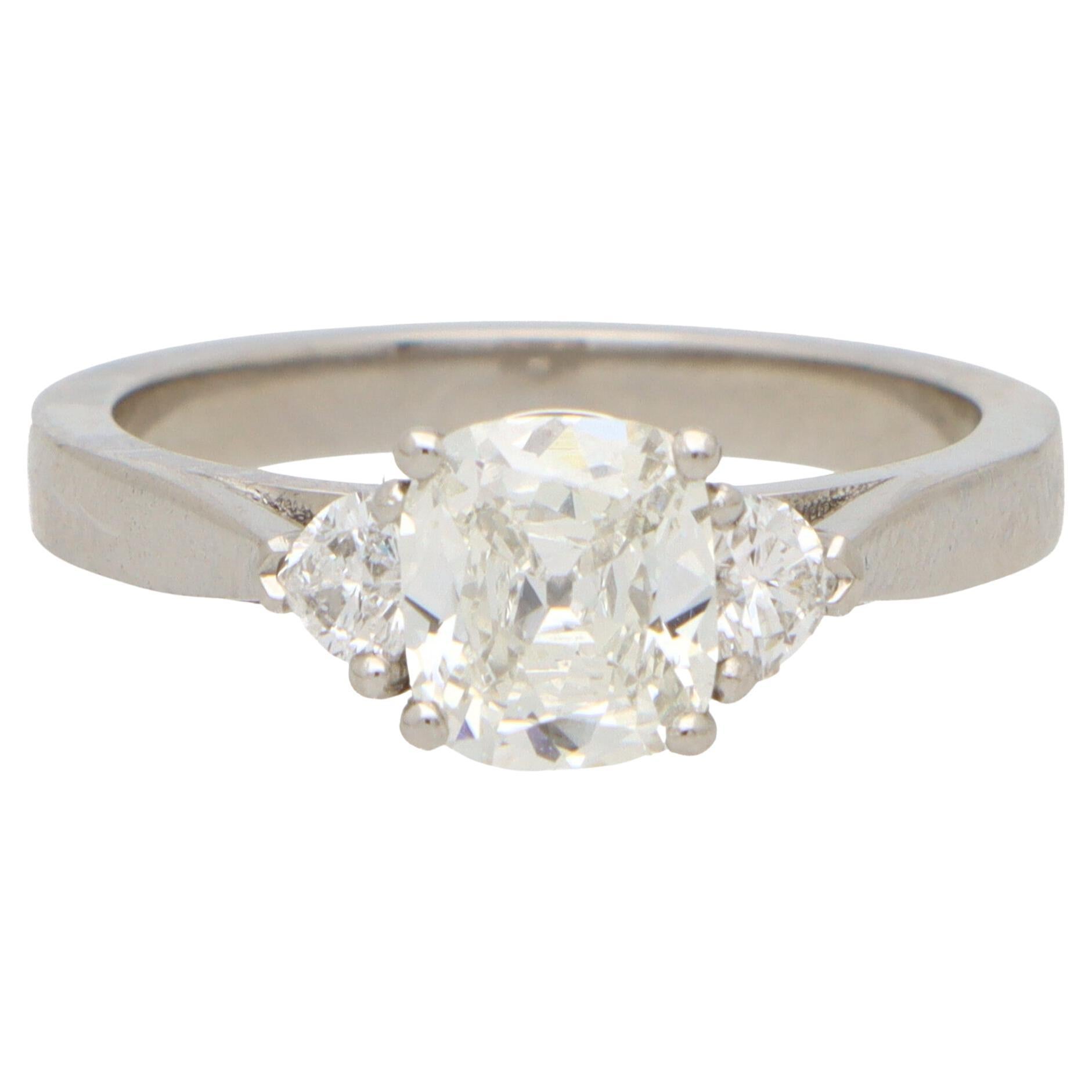 GIA Certified Cushion and Heart Cut Diamond Three Stone Ring in Platinum