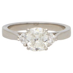 GIA Certified Cushion and Heart Cut Diamond Three Stone Ring in Platinum