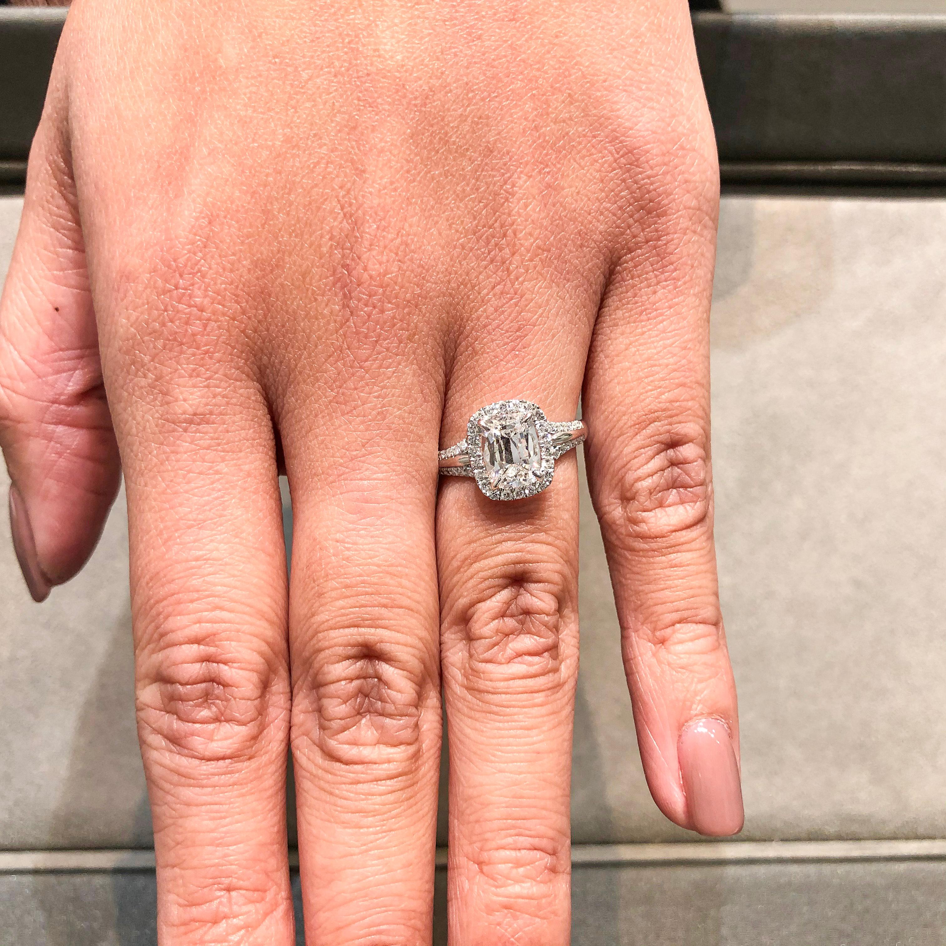 Women's Roman Malakov GIA Certified Cushion Brilliant Diamond Halo Engagement Ring