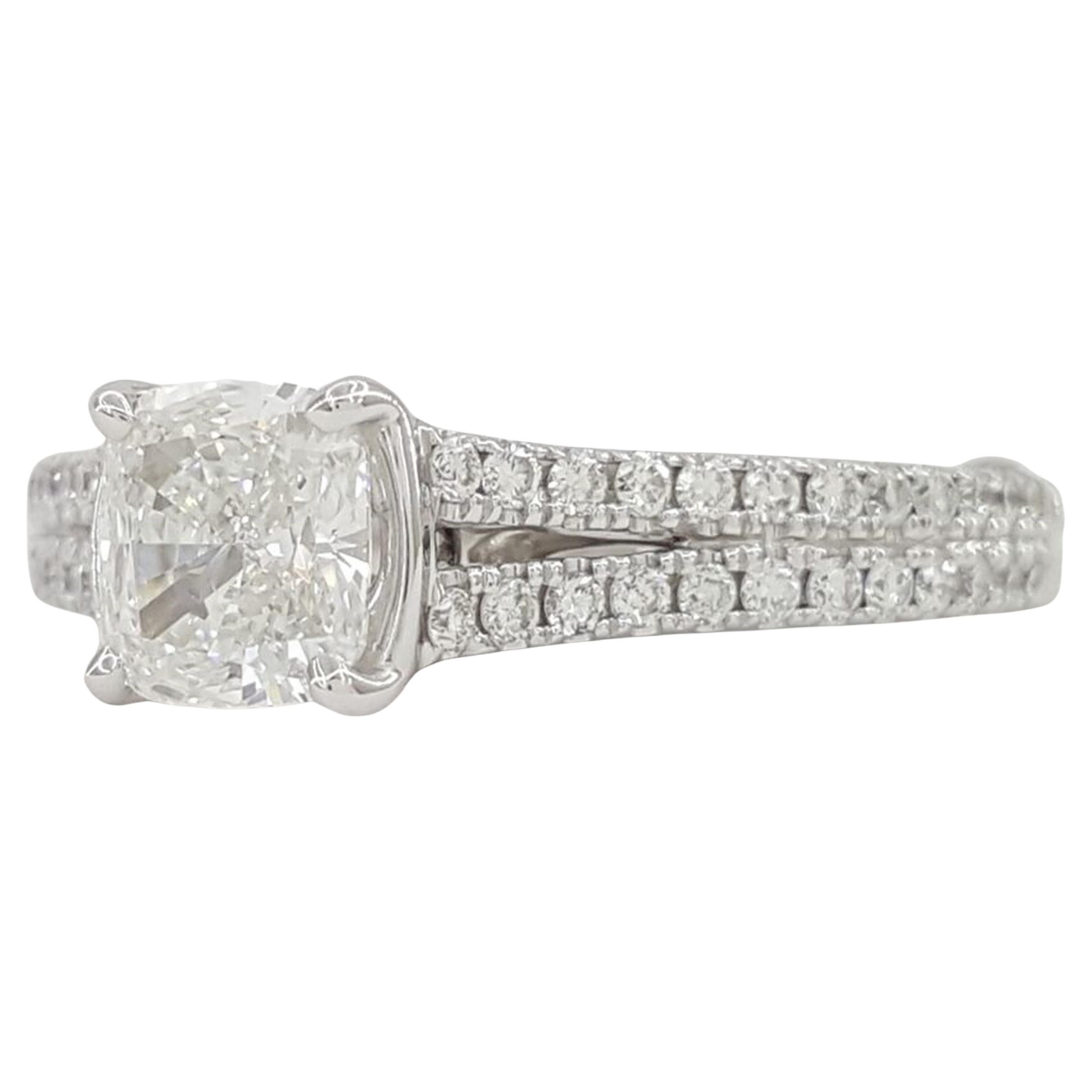 Modern GIA Certified Cushion Cut Diamond Pave Engagement Ring For Sale