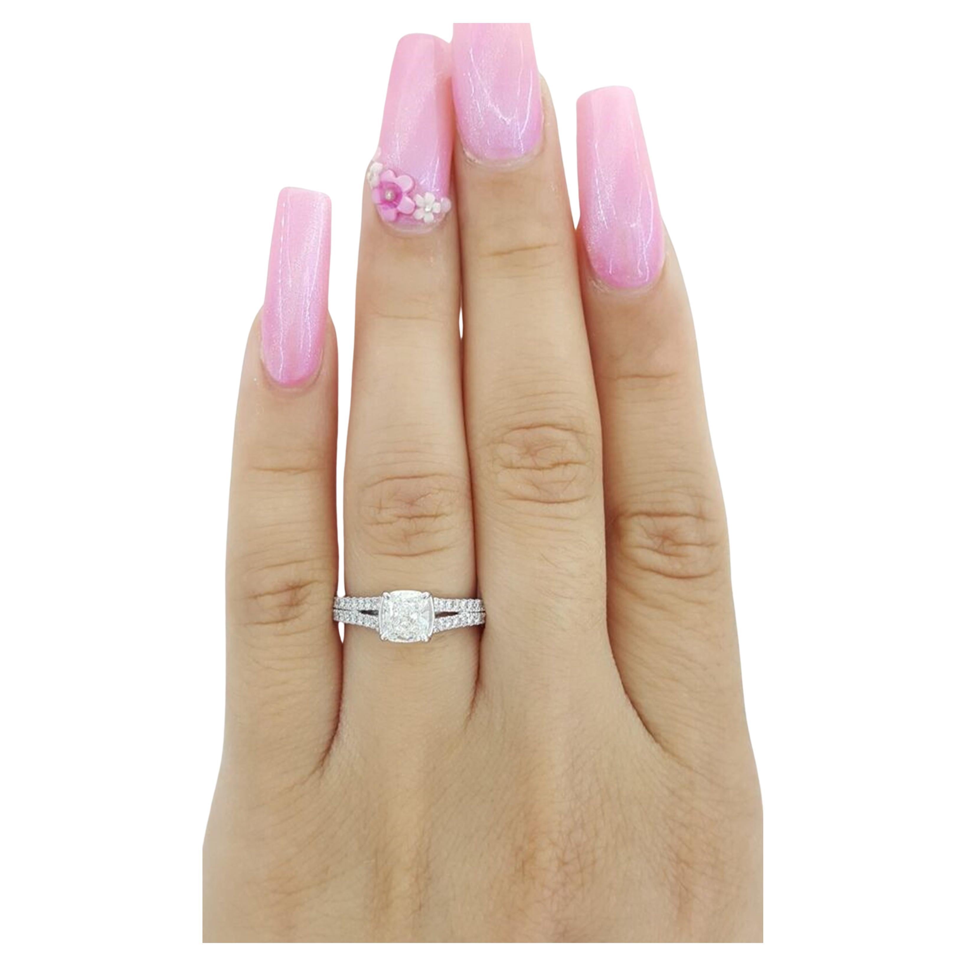 GIA Certified Cushion Cut Diamond Pave Engagement Ring In New Condition For Sale In Chicago, IL