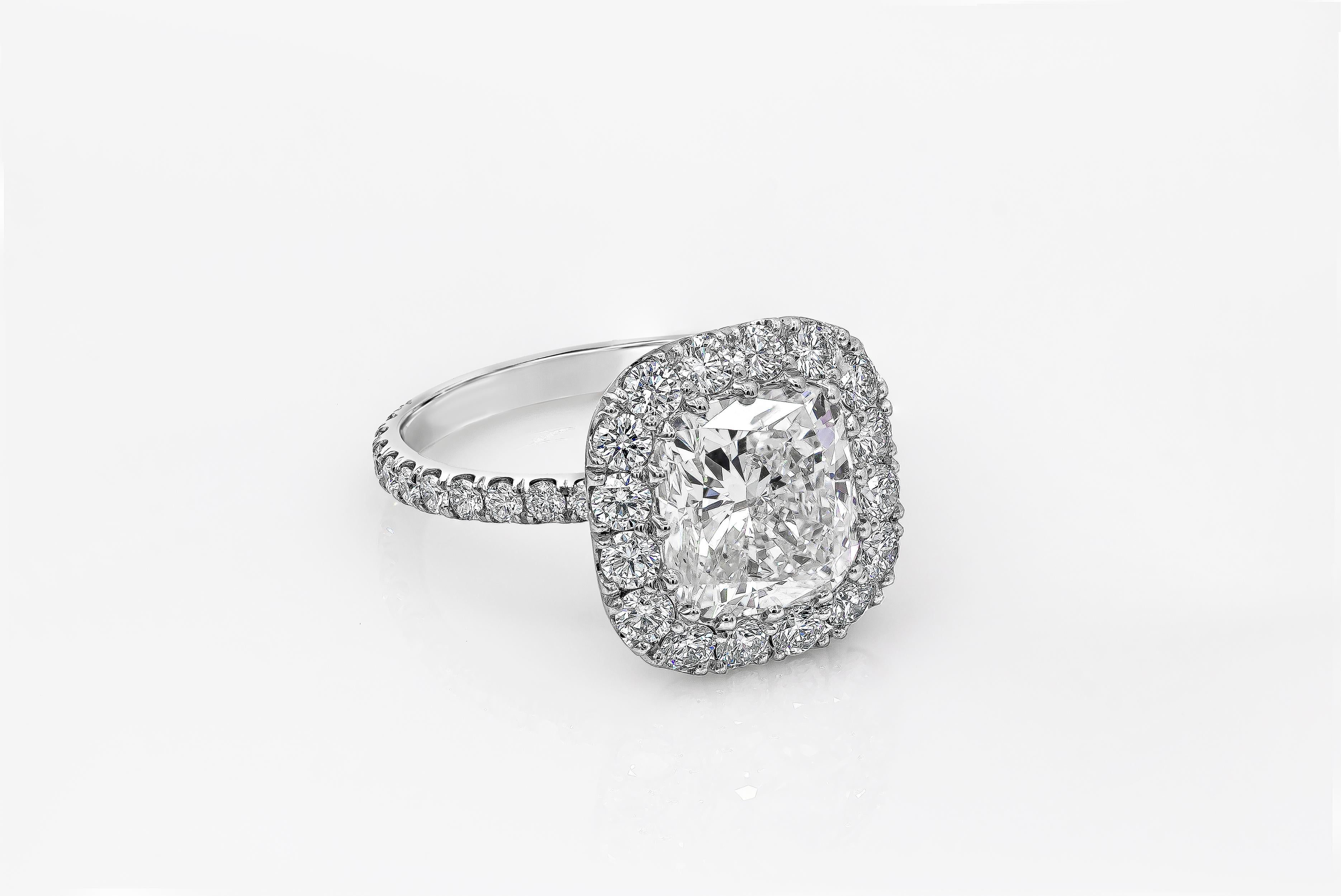 Roman Malakov GIA Certified Cushion Cut Diamond Platinum Halo Engagement Ring In New Condition In New York, NY