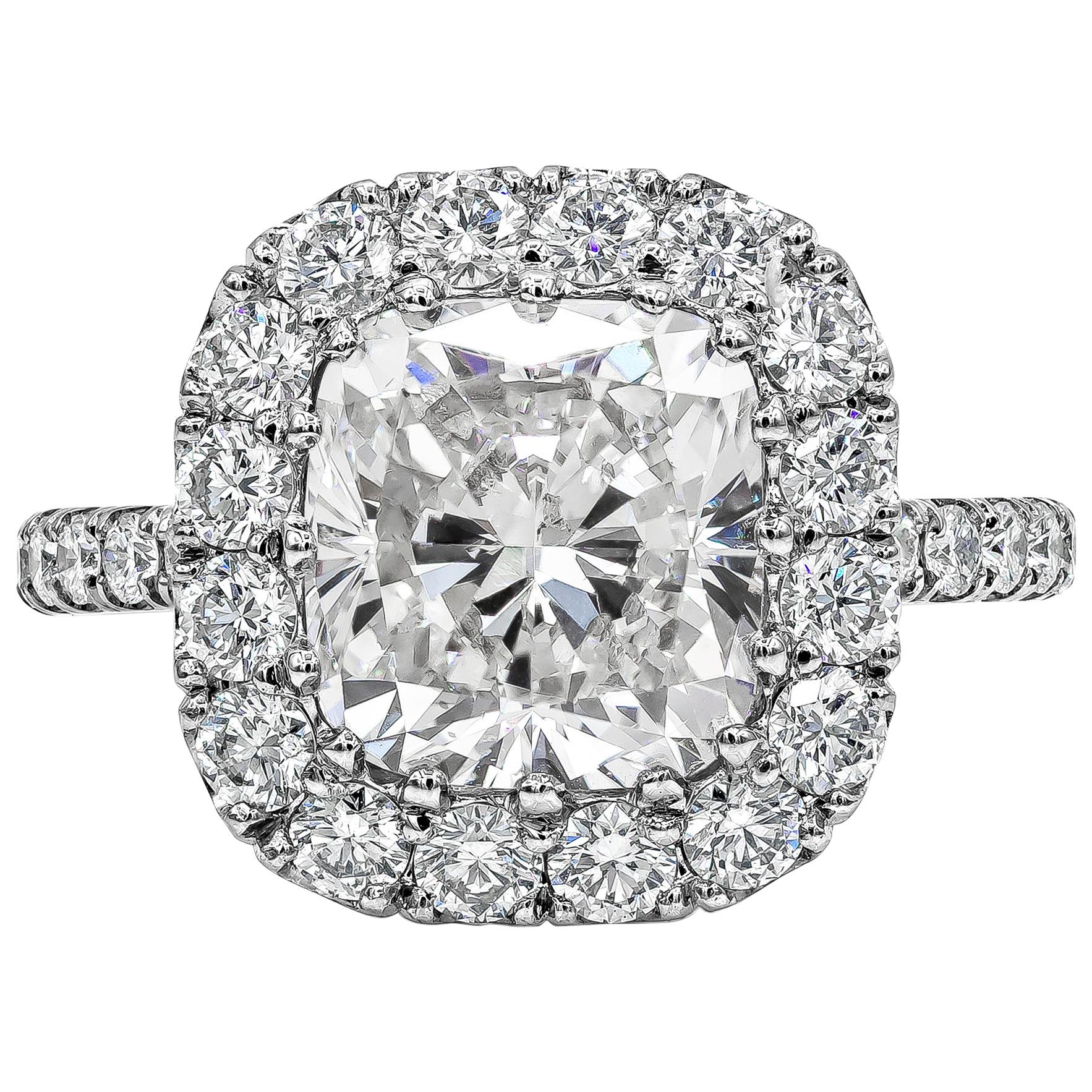 Roman Malakov GIA Certified Cushion Cut Diamond Platinum Halo Engagement Ring