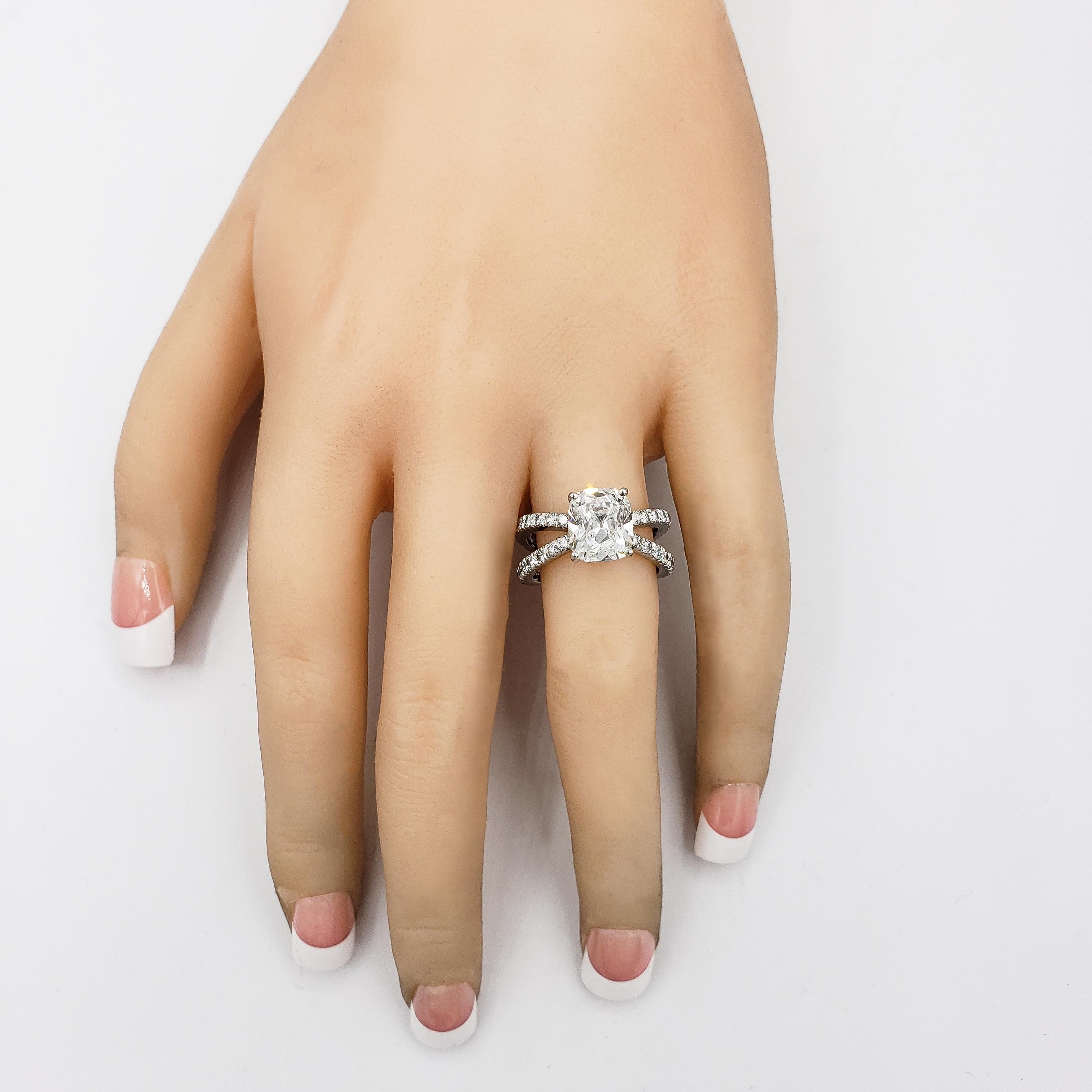 Gia Certified Cushion Cut Diamond Split Shank Engagement Ring For