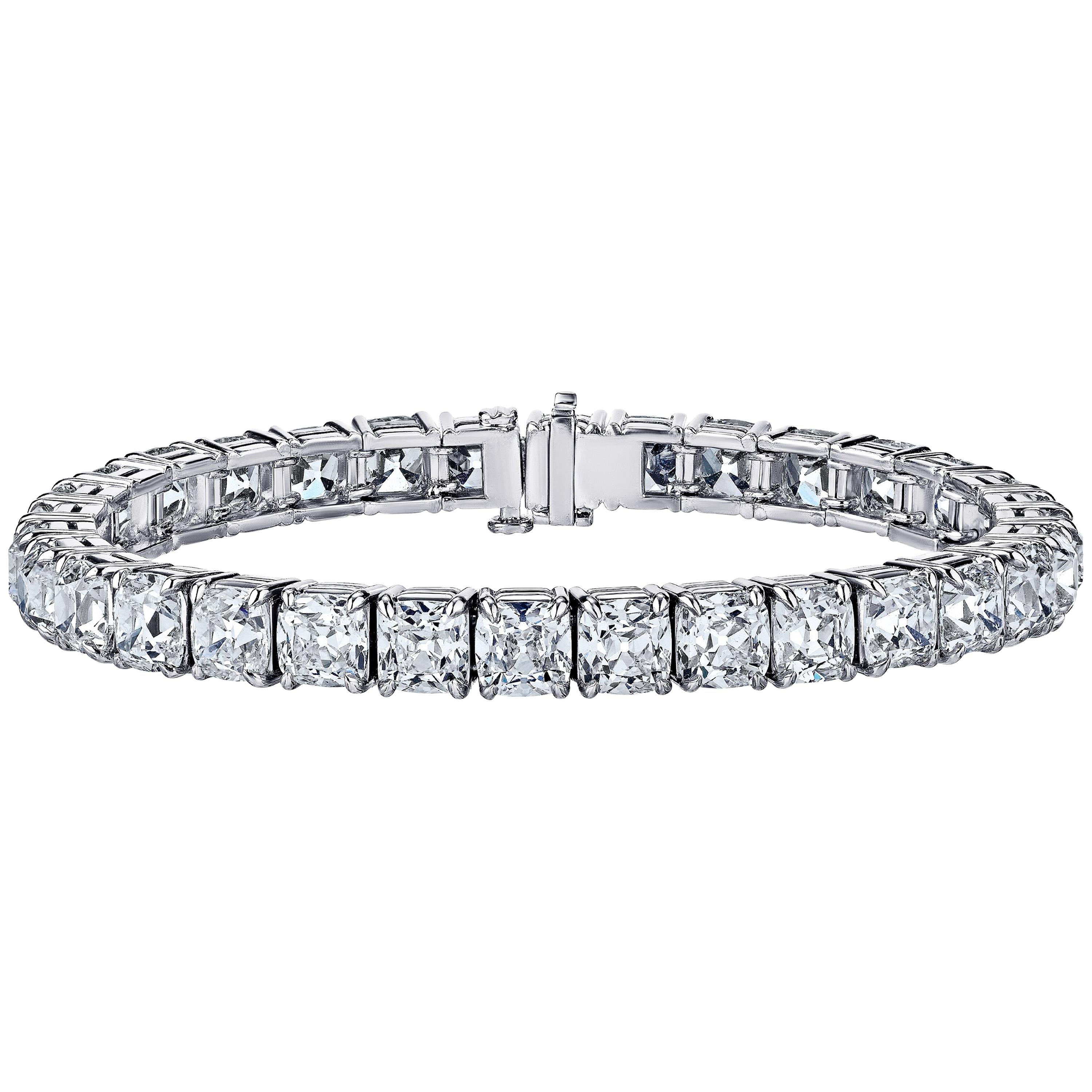 GIA Certified Cushion Cut Diamond Tennis Bracelet 33.07 Carat by Louis Newman For Sale