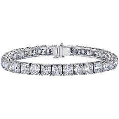 GIA Certified Cushion Cut Diamond Tennis Bracelet 33.07 Carat by Louis Newman