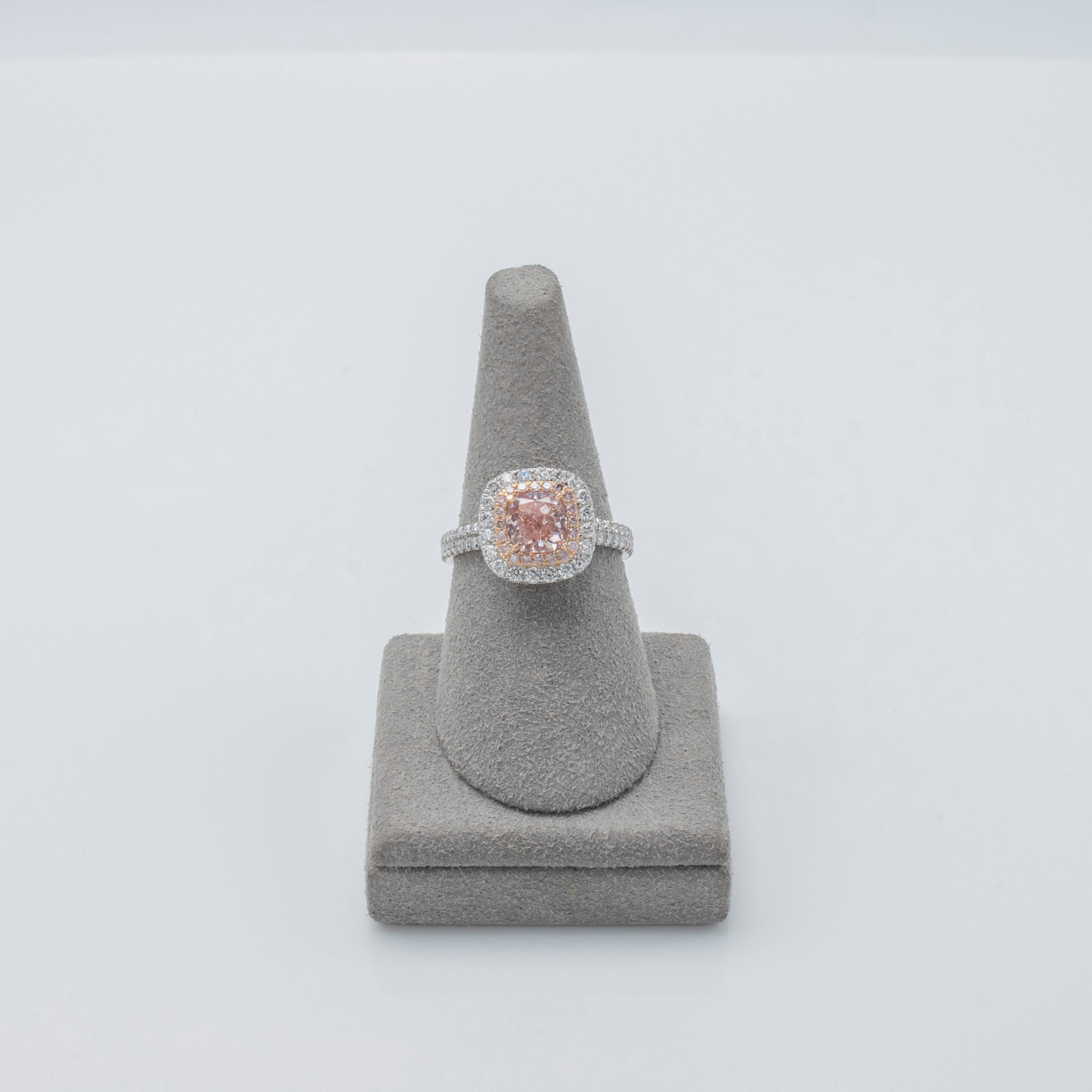 GIA Certified 1.23 Carat Cushion Cut Fancy Light Pink Diamond Engagement Ring In New Condition For Sale In New York, NY