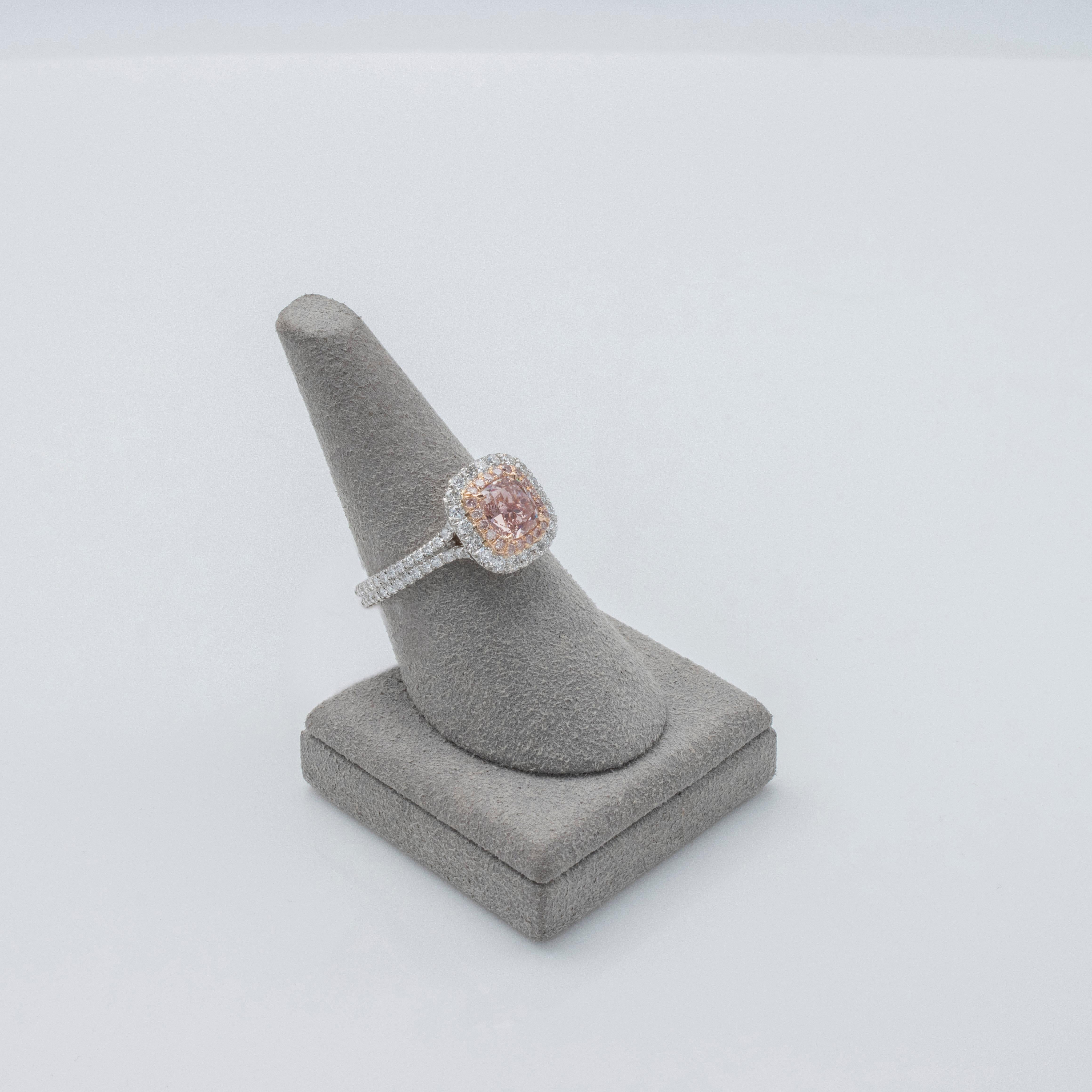 Women's GIA Certified 1.23 Carat Cushion Cut Fancy Light Pink Diamond Engagement Ring For Sale