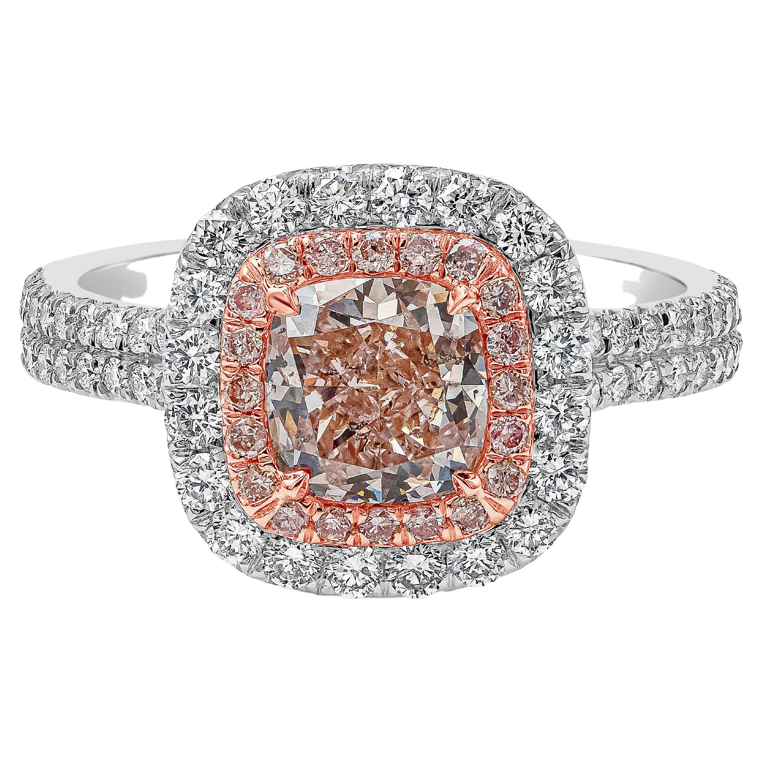 Bague de fiançailles certifiée GIA de 1,23 carat, taille coussin, diamant rose clair fantaisie
