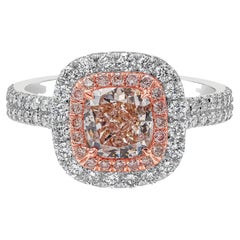 GIA Certified Cushion Cut Fancy Light Pink Diamond Double Halo Engagement Ring