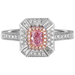 GIA Certified Cushion Cut Fancy Pink Diamond Ring, 0.85 Carat