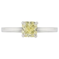 GIA Certified Cushion Cut Fancy Yellow Diamond Engagement Ring 1.01 Carat