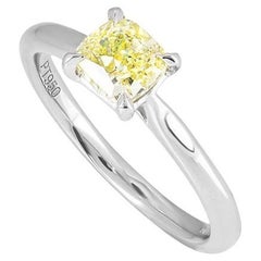 GIA Certified Cushion Cut Fancy Yellow Diamond Engagement Ring 1.01 Carat