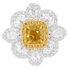 GIA-zertifizierter Ring und Anhänger mit natürlichem gelbem Diamanten im Kissenschliff aus 18 Karat Gold