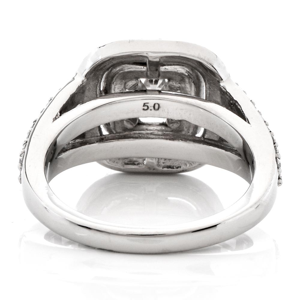 GIA-zertifizierter Cushion-Diamant  Platin Verlobungs-Cocktailring im Zustand „Hervorragend“ im Angebot in Miami, FL
