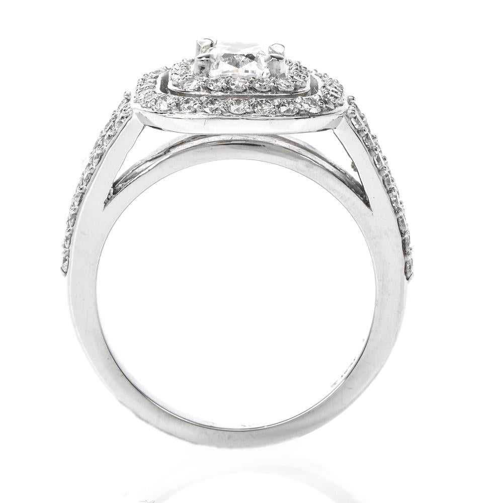 Women's GIA Certified Cushion Diamond  Platinum Engagement Cocktail Ring For Sale