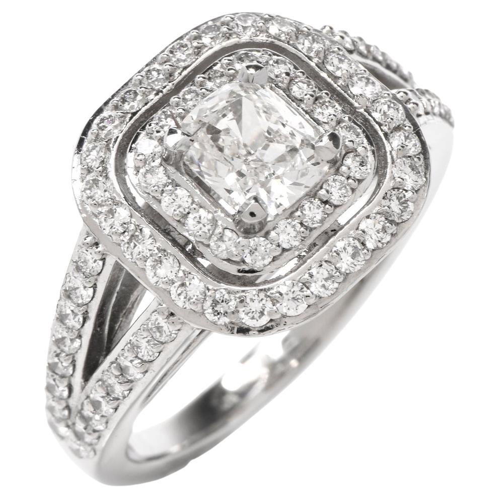 GIA Certified Cushion Diamond  Platinum Engagement Cocktail Ring For Sale