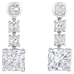 Diamond Dangle Earrings In Platinum, GIA Certified.