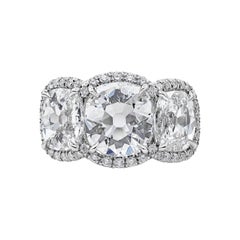GIA Certified Cushion Diamond Three-Stone Halo Engagement Ring
