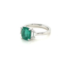 GIA Certified Cushion Emerald & Diamond Three Stone Ring in Platinum