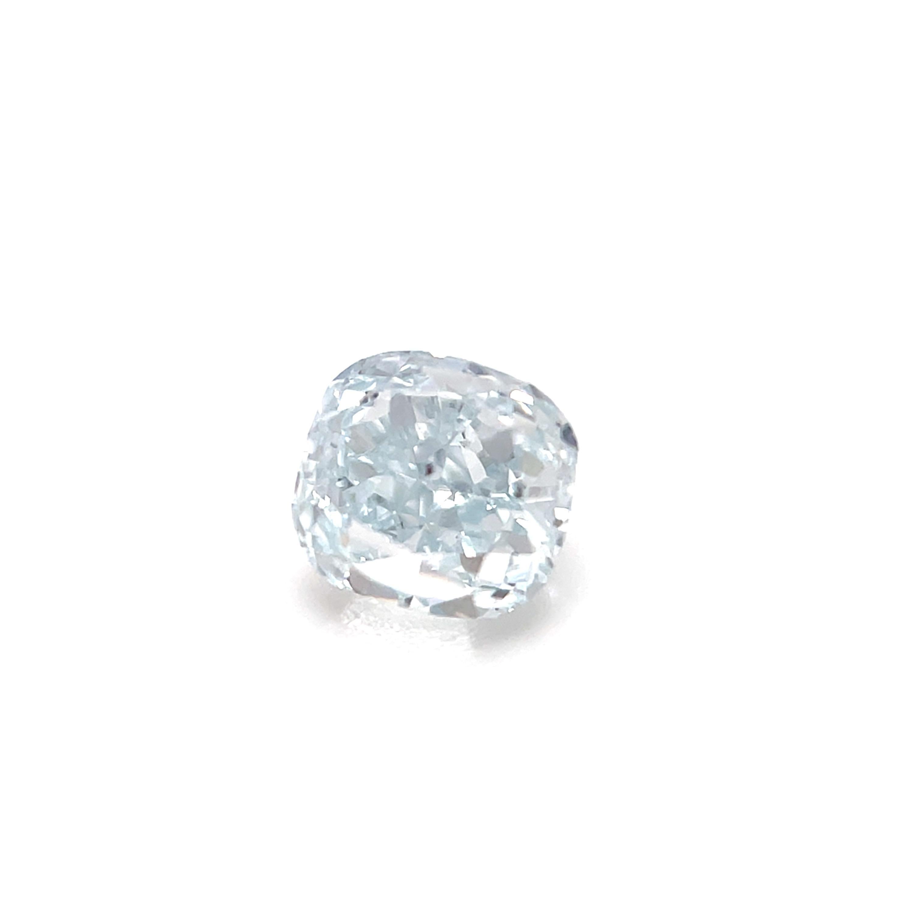 Women's or Men's GIA Certified Cushion Fancy Greenish Blue 1.01 Carat SI1 Diamond Ring For Sale