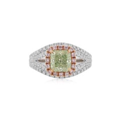 GIA Certified cushion Natural Green Diamond and Pink Diamond Ring in 18K Gold